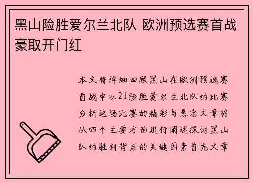黑山险胜爱尔兰北队 欧洲预选赛首战豪取开门红